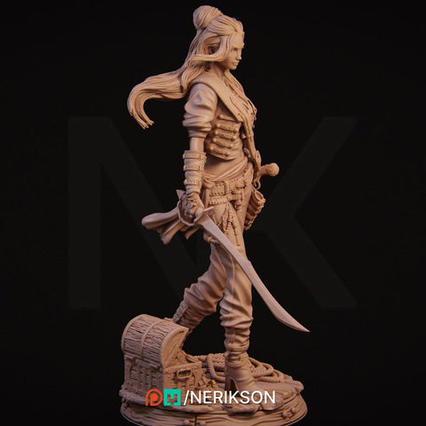 Female Rogue Swashbuckler Pirate PC / NPC Unpainted Miniature | 28mm,32mm,54mm,75mm, 100mm Scales | Dungeons & Dragons Pathfinder | NERIKSON