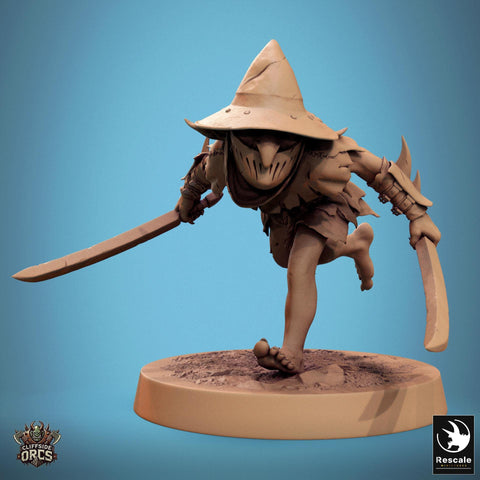 Goblin Dual Swords Fighter | D&D 5e UNPAINTED | 28mm, 32mm,54mm,75mm, 100mm scale| Pathfinder | Figure for Painting| Rescale Miniatures