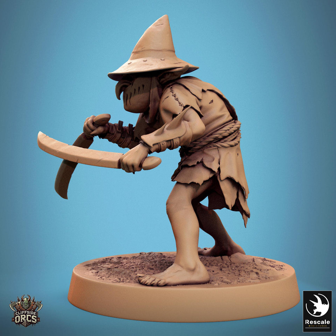 Goblin Dual Swords Fighter | D&amp;D 5e UNPAINTED | 28mm, 32mm,54mm,75mm, 100mm scale| Pathfinder | Figure for Painting| Rescale Miniatures