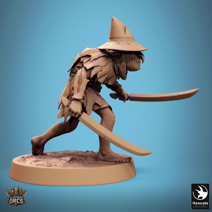 Goblin Dual Swords Fighter | D&amp;D 5e UNPAINTED | 28mm, 32mm,54mm,75mm, 100mm scale| Pathfinder | Figure for Painting| Rescale Miniatures