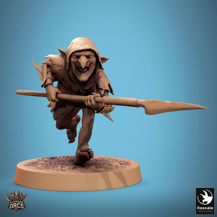Goblin with Spear Fighter | D&amp;D 5e UNPAINTED | 28mm, 32mm,54mm,75mm, 100mm scale| Pathfinder | Figure for Painting| Rescale Miniatures