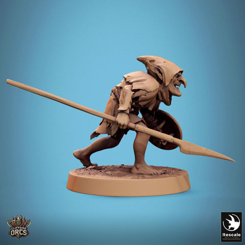 Goblin Spear and Shield Fighter | D&D 5e UNPAINTED | 28mm, 32mm,54mm,75mm, 100mm scale| Pathfinder | Figure for Painting| Rescale Miniatures
