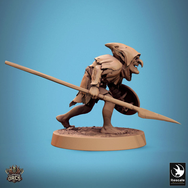 Goblin Spear and Shield Fighter | D&amp;D 5e UNPAINTED | 28mm, 32mm,54mm,75mm, 100mm scale| Pathfinder | Figure for Painting| Rescale Miniatures