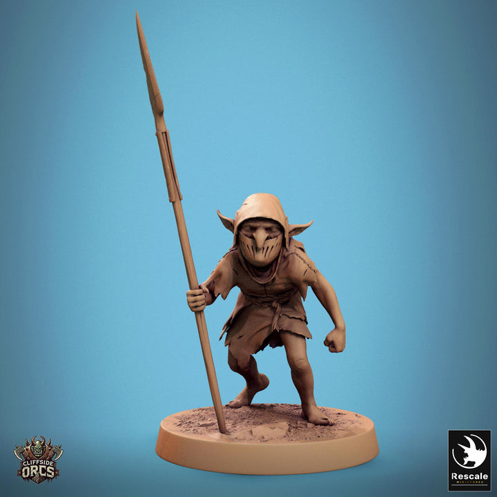 Goblin with Spear Fighter | D&amp;D 5e UNPAINTED | 28mm, 32mm,54mm,75mm, 100mm scale| Pathfinder | Figure for Painting| Rescale Miniatures