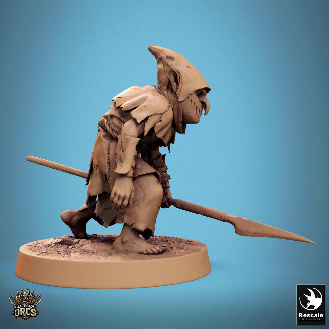 Goblin with Spear Fighter | D&amp;D 5e UNPAINTED | 28mm, 32mm,54mm,75mm, 100mm scale| Pathfinder | Figure for Painting| Rescale Miniatures