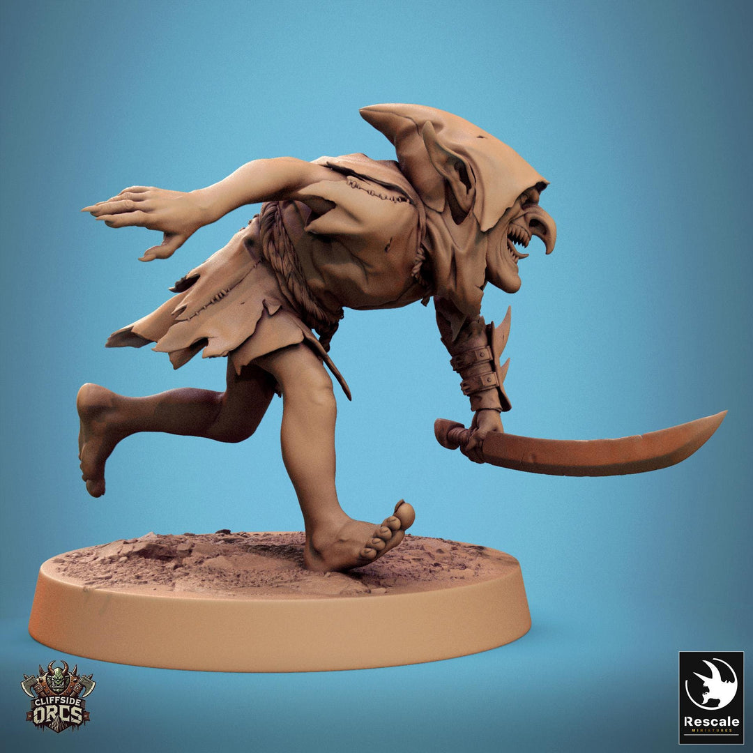 Goblin with Swords Fighter | D&amp;D 5e UNPAINTED | 28mm, 32mm,54mm,75mm, 100mm scale| Pathfinder | Figure for Painting| Rescale Miniatures