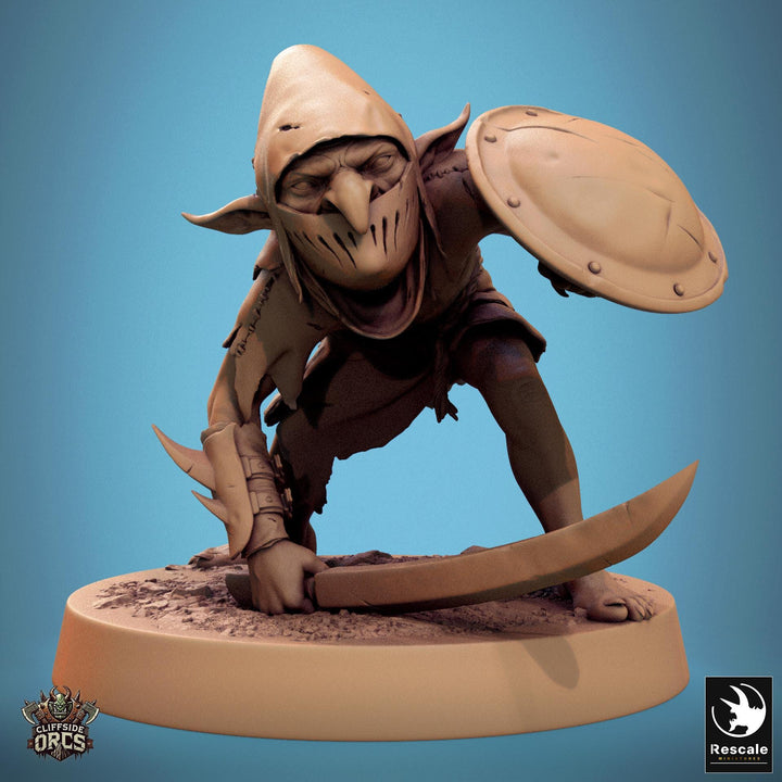 Goblin Sword and Shield Fighter | D&amp;D 5e UNPAINTED | 28mm, 32mm,54mm,75mm, 100mm scale| Pathfinder | Figure for Painting| Rescale Miniatures