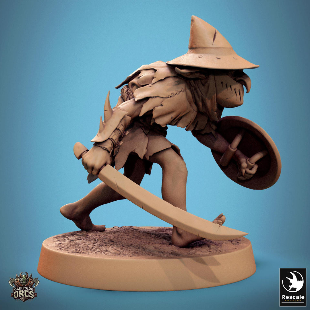 Goblin Sword and Shield Fighter | D&amp;D 5e UNPAINTED | 28mm, 32mm,54mm,75mm, 100mm scale| Pathfinder | Figure for Painting| Rescale Miniatures