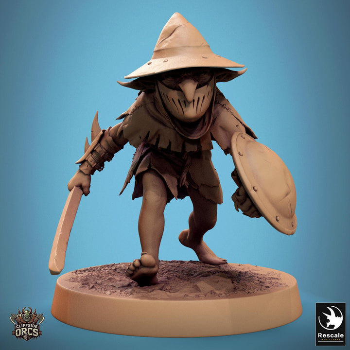 Goblin Sword and Shield Fighter | D&amp;D 5e UNPAINTED | 28mm, 32mm,54mm,75mm, 100mm scale| Pathfinder | Figure for Painting| Rescale Miniatures