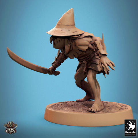 Goblin with Swords Fighter | D&D 5e UNPAINTED | 28mm, 32mm,54mm,75mm, 100mm scale| Pathfinder | Figure for Painting| Rescale Miniatures
