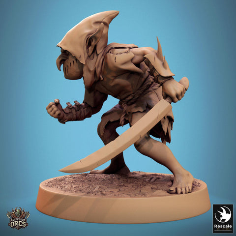 Goblin with Swords Fighter | D&D 5e UNPAINTED | 28mm, 32mm,54mm,75mm, 100mm scale| Pathfinder | Figure for Painting| Rescale Miniatures
