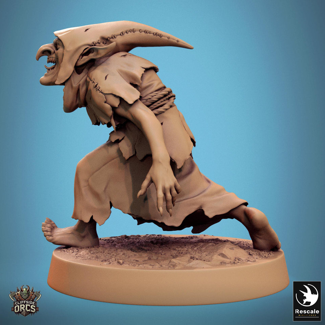 Goblin Shaman Sorcerer | D&amp;D 5e UNPAINTED | 28mm, 32mm,54mm,75mm, 100mm scale| Pathfinder | Figure for Painting| Rescale Miniatures