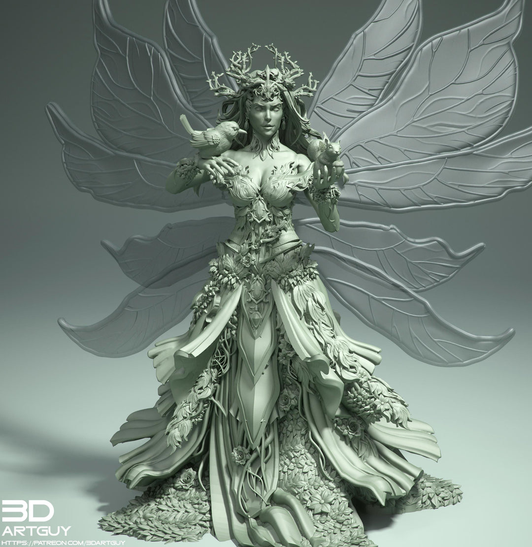 Fairy Queen, Fey Fairy Winged Female Druid PC or NPC D&amp;D 5e | 28mm, 32mm,54mm,75mm, 100mm Scales | Dungeons and Dragons | Pathfinder |