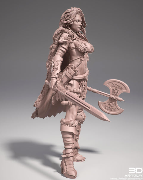 Female Legendary Fighter Battlemaster Barbarian PC or NPC | 28mm, 32mm Scales also 50mm and 100mm | Dungeons and Dragons | Pathfinder |