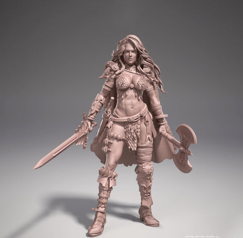 Female Legendary Fighter Battlemaster Barbarian PC or NPC | 28mm, 32mm Scales also 50mm and 100mm | Dungeons and Dragons | Pathfinder |