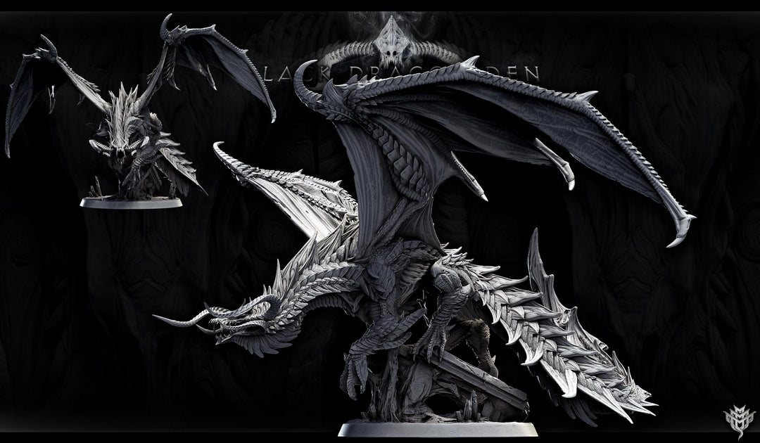 Legendary Chromatic Black Dragon (4 sizes) D&amp;D Miniature | 310mm Wing Span,170mm Height | Resin Figurine |Dungeons and Dragons 5e Pathfinder
