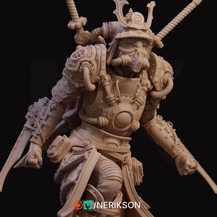 Human Female Steampunk Samurai also w/ Mask PC/ NPC DnD, Unpainted | 28mm,32mm,54mm,75mm,100mm,140mm |Dungeons &amp; Dragons Pathfinder|NERIKSON