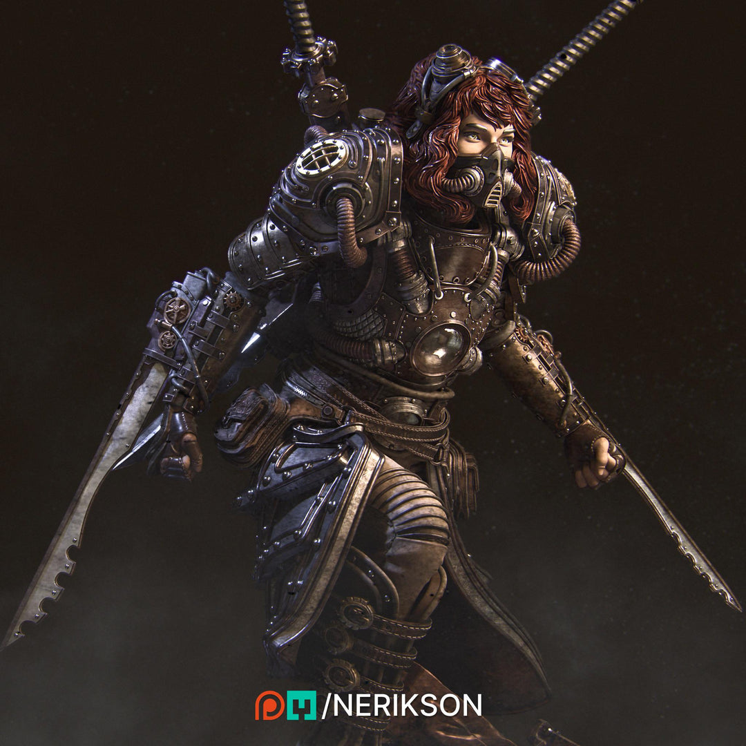 Human Female Steampunk Samurai also w/ Mask PC/ NPC DnD, Unpainted | 28mm,32mm,54mm,75mm,100mm,140mm |Dungeons & Dragons Pathfinder|NERIKSON