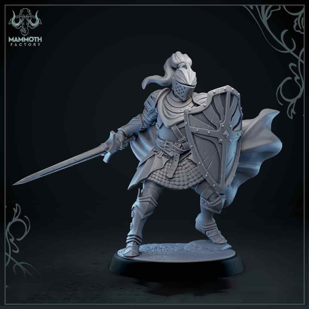 Human Paladin Fighter Sword &amp; Shield | Miniature | 28mm, 32mm, 54mm,75mm, 100mm Scales | Pathfinder Figure | DnD | Figurine unpainted |
