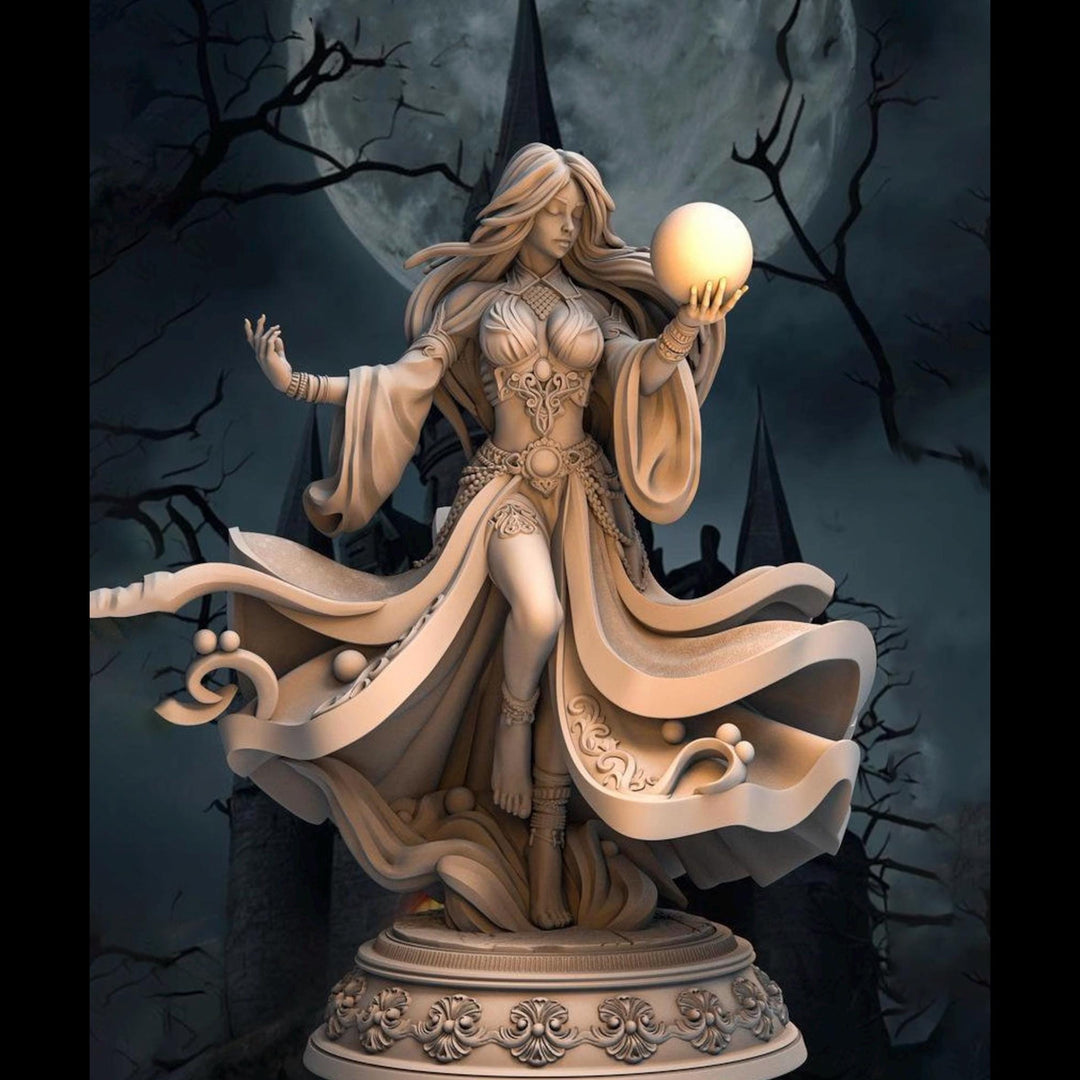 Female Sorcerer, Wizard, Druid PC NPC Unpainted Miniature figure | 28mm,32mm,54mm,75mm,100mm Scales | Dungeons & Dragons DnD 5e Pathfinder
