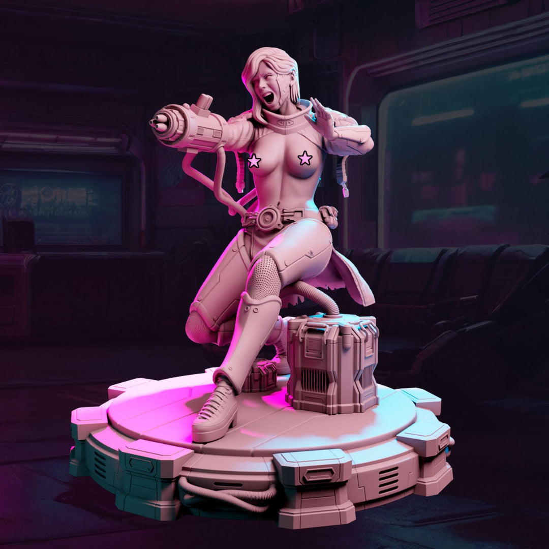 Female Sci-Fi Warrior Soldier, PC NPC Unpainted Resin Miniature | NSFW Topless version | 28mm, 32mm,54mm, 75mm, 100mm Scales | DnD 5e