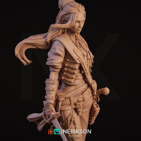 Female Rogue Swashbuckler Pirate PC / NPC Unpainted Miniature | 28mm,32mm,54mm,75mm, 100mm Scales | Dungeons & Dragons Pathfinder | NERIKSON