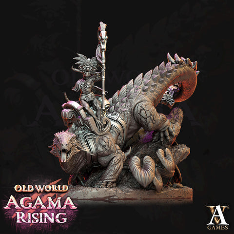Lizardman mounted on Dinosaur | 28mm, 32mm, Wargame Proxy Scales, 165mm long | Archvillain Games | Dungeons and Dragons 5e Pathfinder |