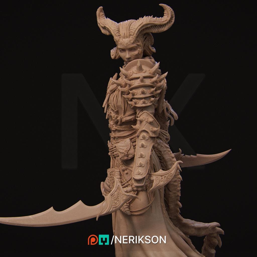 Female Tiefling Rogue Assassin Fighter PC/ NPC Unpainted Figure | 28mm,32mm,54mm,75mm,100mm Scales | Dungeons &amp; Dragons Pathfinder |NERIKSON