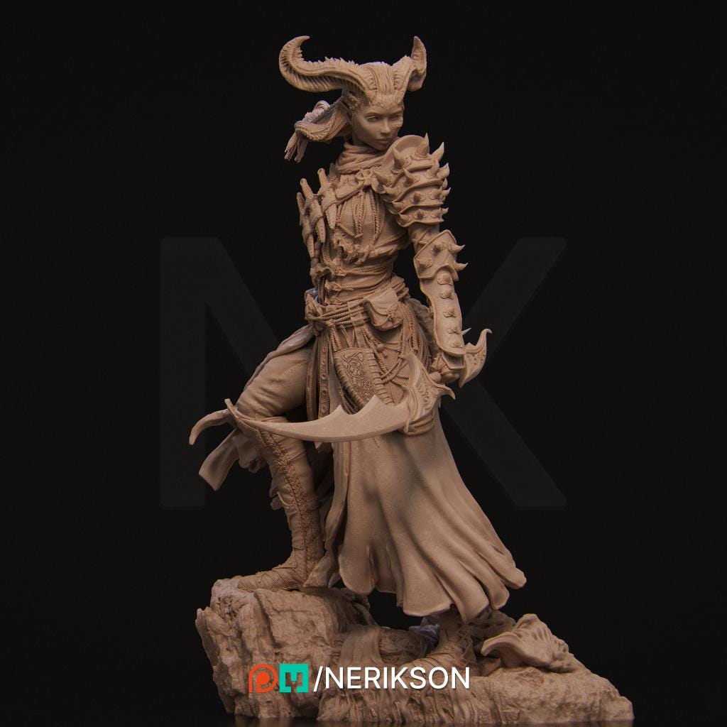 Female Tiefling Rogue Assassin Fighter PC/ NPC Unpainted Figure | 28mm,32mm,54mm,75mm,100mm Scales | Dungeons &amp; Dragons Pathfinder |NERIKSON