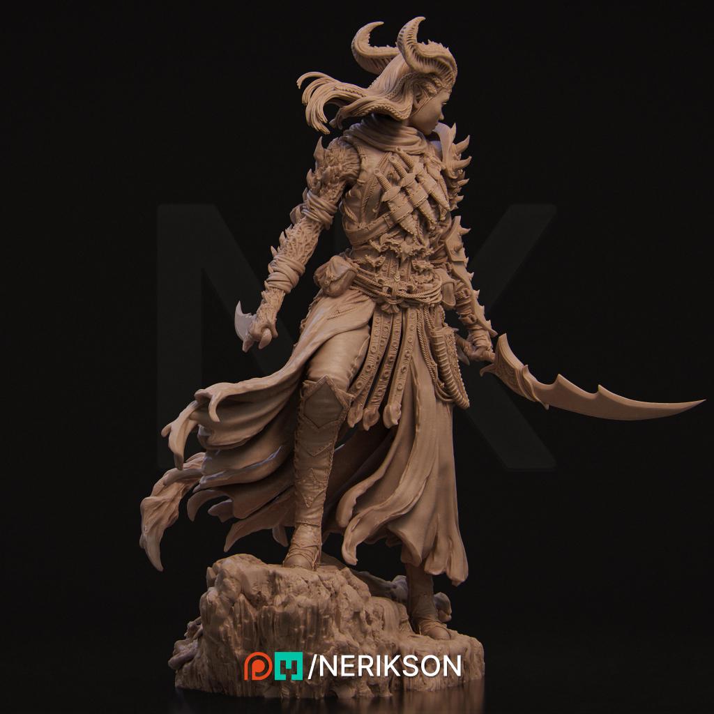 Female Tiefling Rogue Assassin Fighter PC/ NPC Unpainted Figure | 28mm,32mm,54mm,75mm,100mm Scales | Dungeons &amp; Dragons Pathfinder |NERIKSON