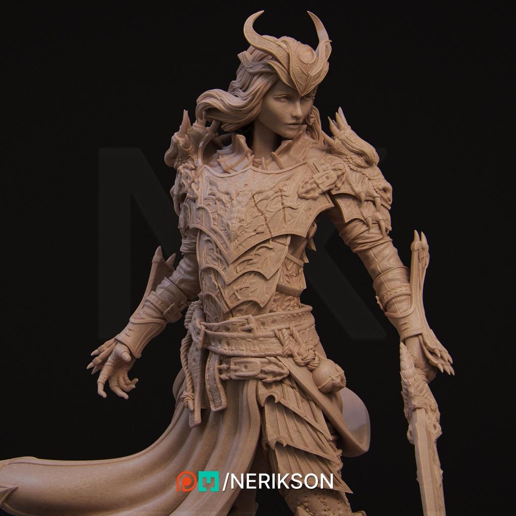 Human Female Hexblade Warlock, Oathbreaker Paladin PC/ NPC Unpainted | 6 Sizes /Scales | D&amp;D
