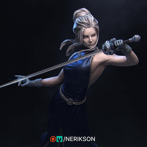 Female Fighter Swashbuckler Duelist PC / NPC Unpainted Mini | 28mm,32mm,54mm,75mm,100mm,140mm Scales | D&D 5s Pathfinder | NERIKSON