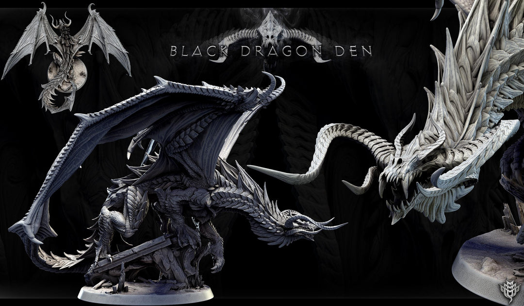Legendary Chromatic Black Dragon (4 sizes) D&amp;D Miniature | 310mm Wing Span,170mm Height | Resin Figurine |Dungeons and Dragons 5e Pathfinder