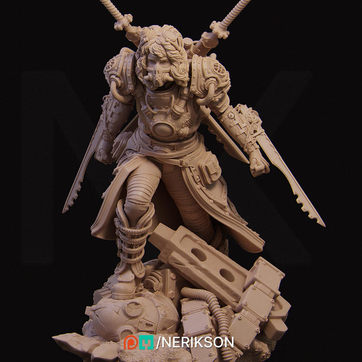 Human Female Steampunk Samurai also w/ Mask PC/ NPC DnD, Unpainted | 28mm,32mm,54mm,75mm,100mm,140mm |Dungeons &amp; Dragons Pathfinder|NERIKSON