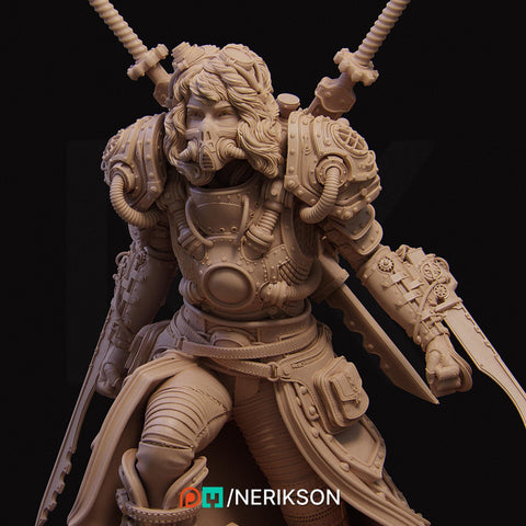 Human Female Steampunk Samurai also w/ Mask PC/ NPC DnD, Unpainted | 28mm,32mm,54mm,75mm,100mm,140mm |Dungeons & Dragons Pathfinder|NERIKSON