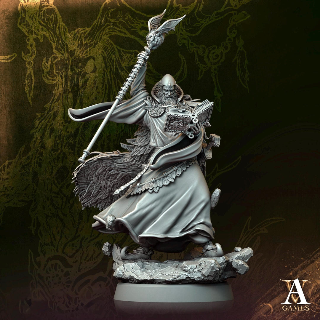 Human Male Wizard Miniature | 28mm, 32mm, 54mm, 75mm, 100mm Scales | Dungeons and Dragons | Pathfinder | Battle Wizard