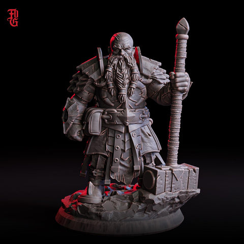 Dwarf Paladin, Fighter PC NPC | 28mm,32mm,54mm,75mm,100mm Scale Resin Miniature | Dungeons and Dragons D&D 5e Pathfinder | Flesh of Gods