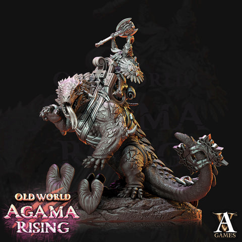 Lizardman mounted on Dinosaur | 28mm, 32mm, Wargame Proxy Scales, 165mm long | Archvillain Games | Dungeons and Dragons 5e Pathfinder |