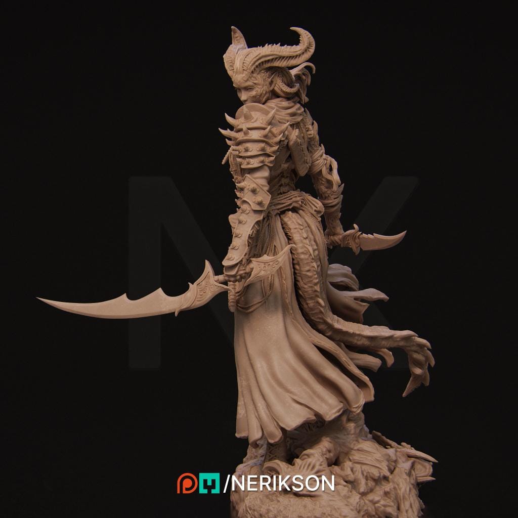 Female Tiefling Rogue Assassin Fighter PC/ NPC Unpainted Figure | 28mm,32mm,54mm,75mm,100mm Scales | Dungeons &amp; Dragons Pathfinder |NERIKSON