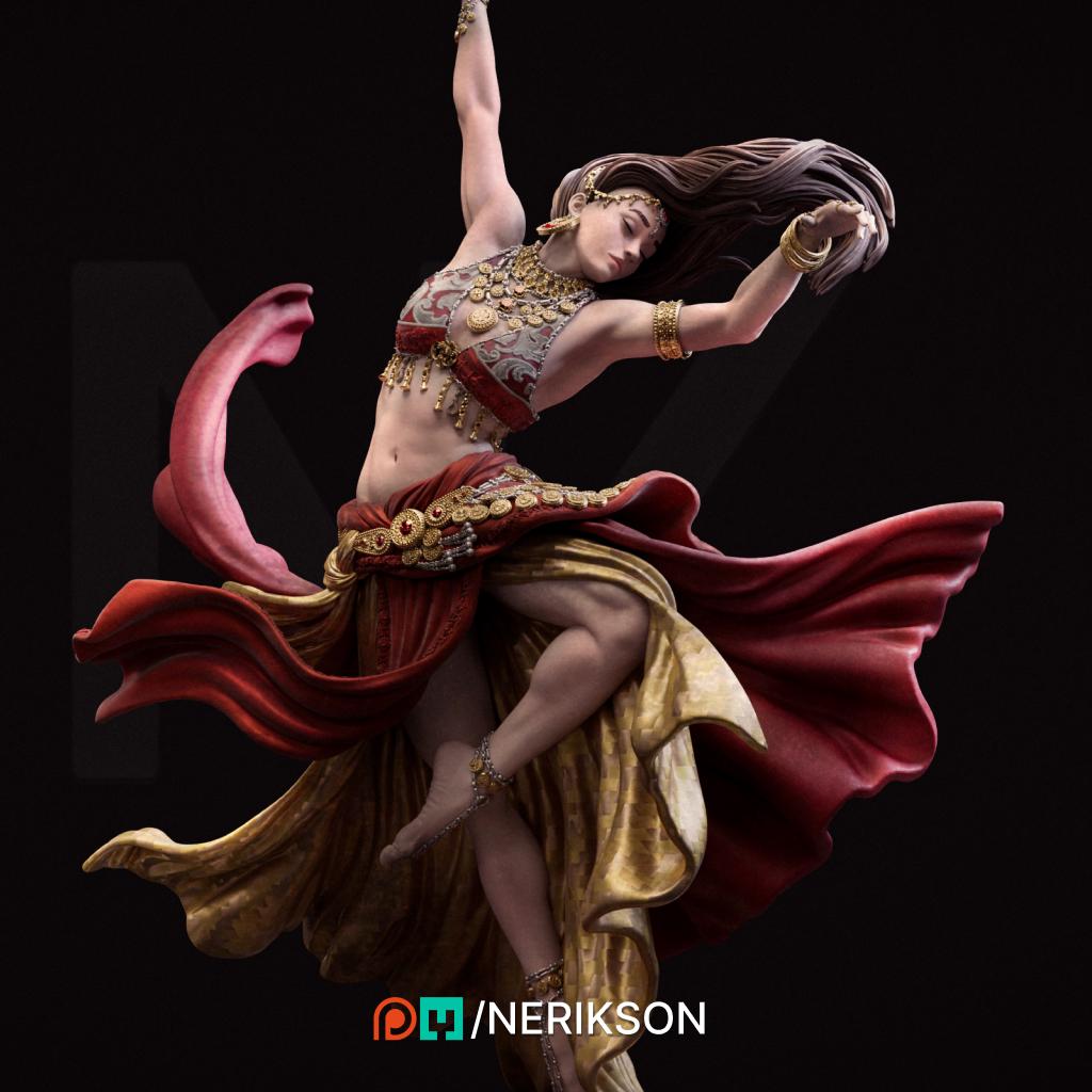 Female Bard College of Dance UNPAIINTED Miniature | 28mm, 32mm,54mm,75mm,100mm,140mm Scales | Dungeons & Dragons 5E | NERIKSON