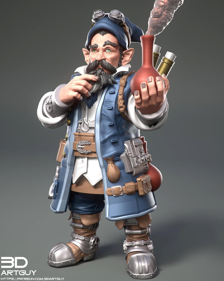 Gnome Alchemist Artificer PC/ NPC | UNPAINTED Miniature | 28mm, 32mm, 54mm, 75mm Scales | Pathfinder | DnD | Figurine unpainted | 3DArtGuy