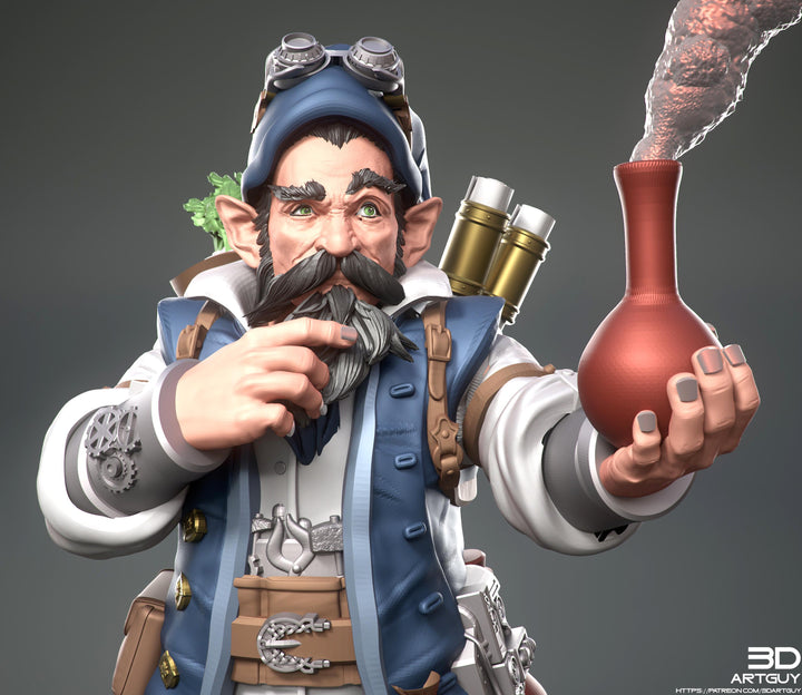 Gnome Alchemist Artificer PC/ NPC | UNPAINTED Miniature | 28mm, 32mm, 54mm, 75mm Scales | Pathfinder | DnD | Figurine unpainted | 3DArtGuy