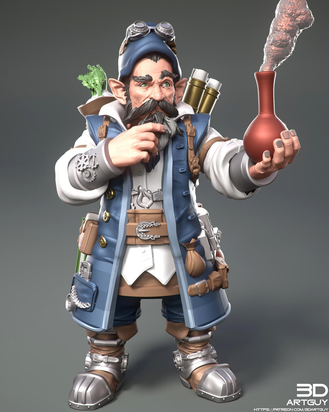 Gnome Alchemist Artificer PC/ NPC | UNPAINTED Miniature | 28mm, 32mm, 54mm, 75mm Scales | Pathfinder | DnD | Figurine unpainted | 3DArtGuy
