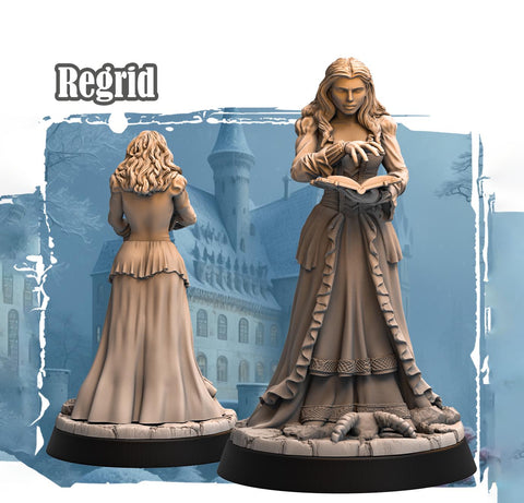 Human Female Wizard, Warlock, Sorcerer PC NPC | 28mm, 32mm,54mm, 75mm, 100mm Scale Resin Miniature | Dungeons and Dragons |