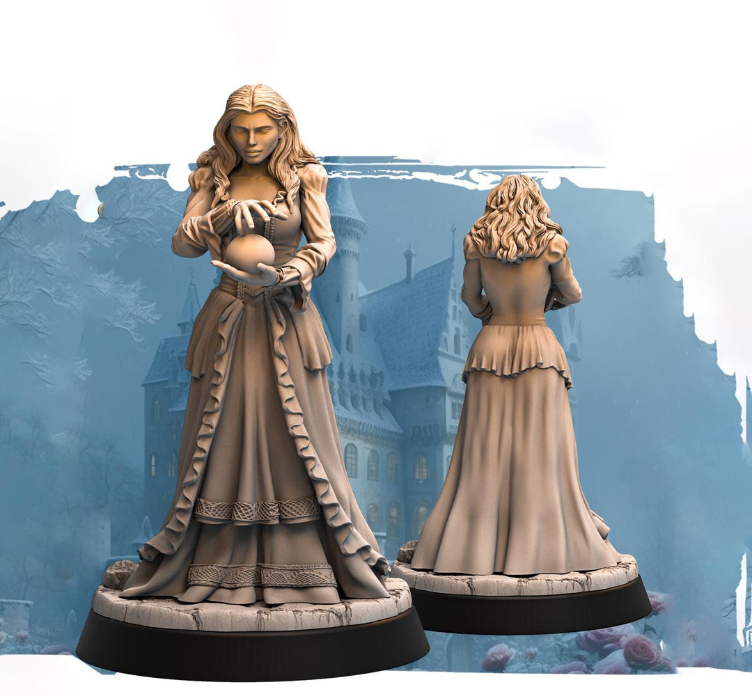Human Female Wizard, Warlock, Sorcerer PC NPC | 28mm, 32mm,54mm, 75mm, 100mm Scale Resin Miniature | Dungeons and Dragons |