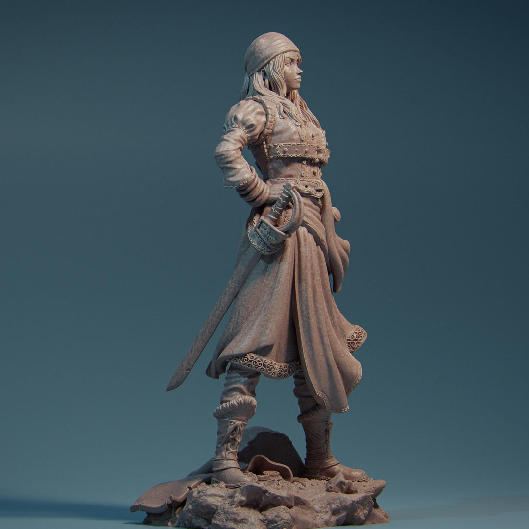 Female Rogue Swashbuckler Pirate PC / NPC Unpainted Miniature | 28mm,32mm,54mm,75mm,100mm, 140mm Scales | D&amp;D 5e, Pathfinder TTRPG| Nerikson