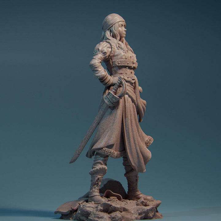 Female Rogue Swashbuckler Pirate PC / NPC Unpainted Miniature | 28mm,32mm,54mm,75mm,100mm, 140mm Scales | D&amp;D 5e, Pathfinder TTRPG| Nerikson