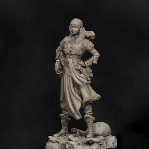 Female Rogue Swashbuckler Pirate PC / NPC Unpainted Miniature | 28mm,32mm,54mm,75mm,100mm, 140mm Scales | D&D 5e, Pathfinder TTRPG| Nerikson
