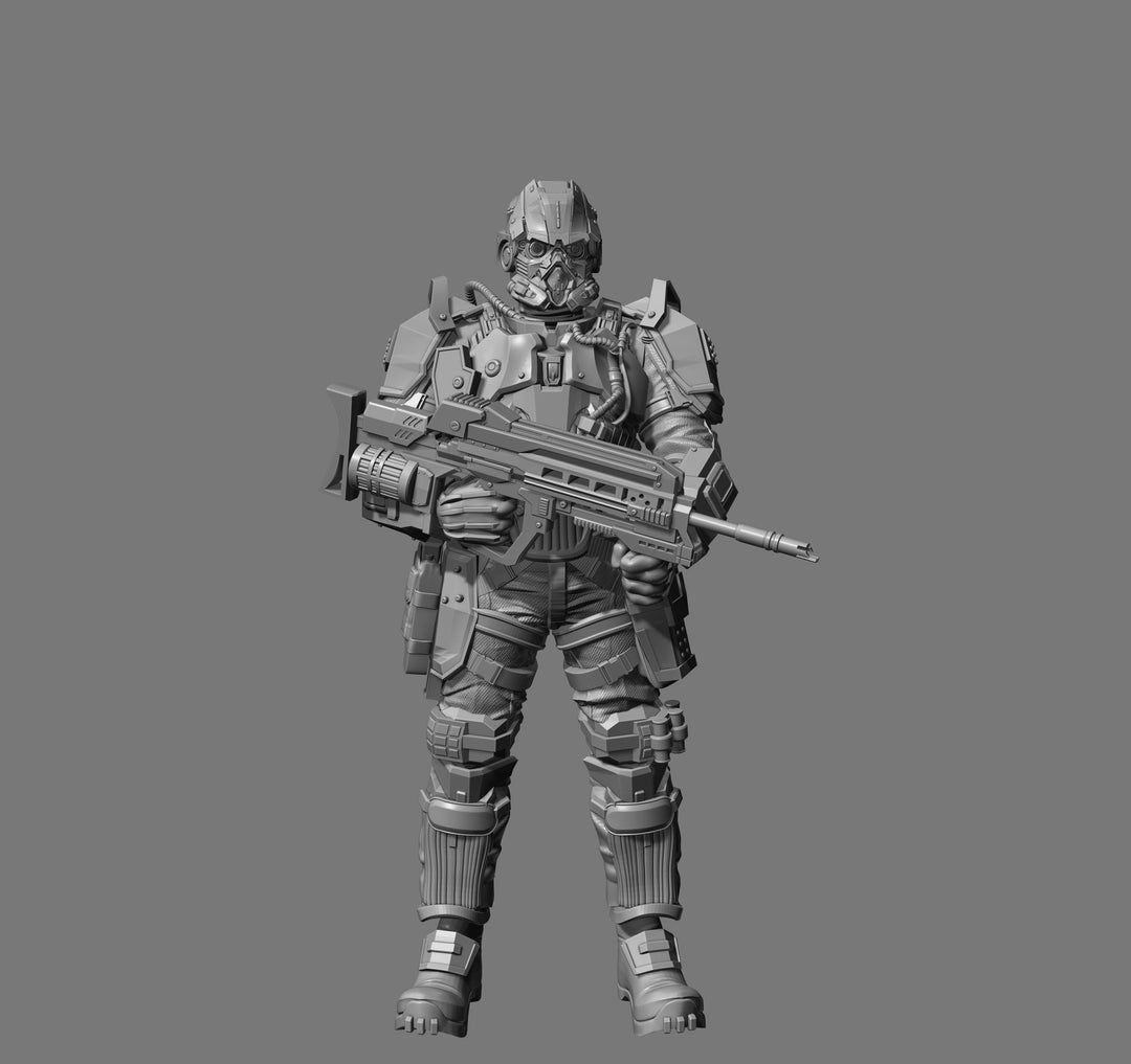 Space Trooper Soldier Sci-Fi UNPAINTED miniature | 28mm,32mm, 50mm, 75mm,100mm Scales | Sci-Fi Video Games miniatures | Fan Art | 3Dartguy|