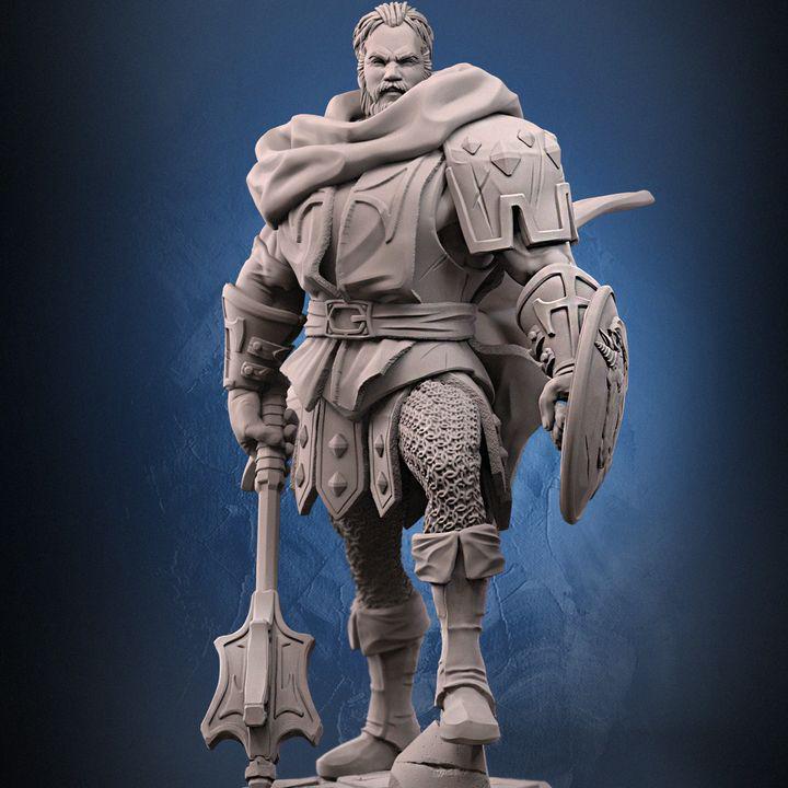 Human Cleric Fighter Mace &amp; Shield | Unpainted Miniature| 28mm,32mm,54mm,75mm,100mm Scales | Pathfinder Figure | DnD | Figurine unpainted |